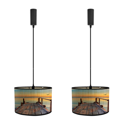Track Light Adjustable Cable Freely Folding Bamboo Column Shade For Seaside Villa Farmhouse 2Pcs Scenery Pattern A