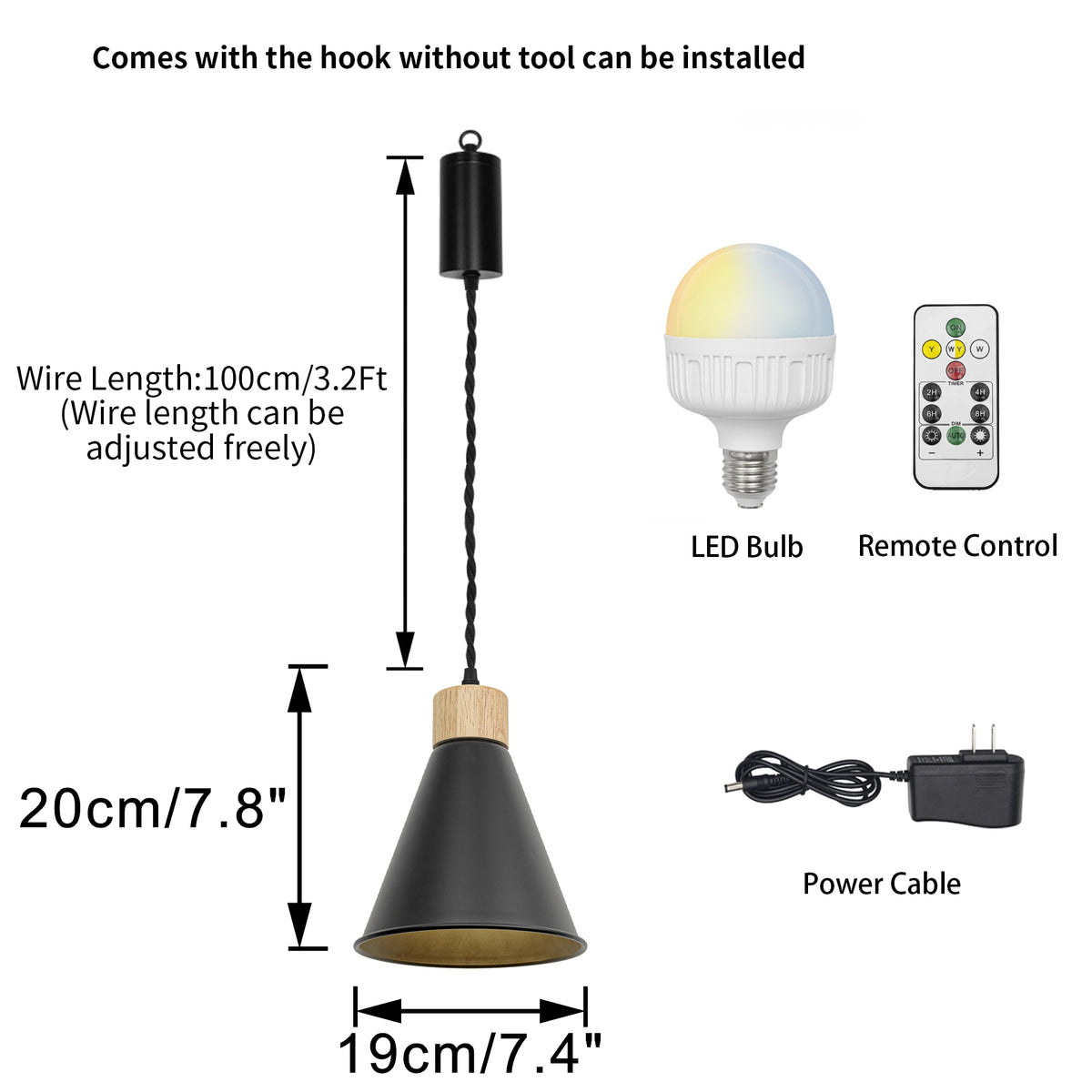 Brightness Adjusted Rechargeable Battery Remote LED Pendant Light Wood