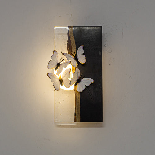 Resin Wood With Cute White Butterfly Battery Run Remote Night Light For Bedsides Home Office