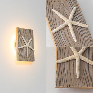 Handcrafted Wooden With Starfish Convenient Hook Wall Sconce Go Wire-Free Battery Background Dimmable Light