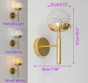 Yequandec USB Cable Touch Switch Wall Sconce Flow Rotating Light Modern Design Brass Crystal Lampshade