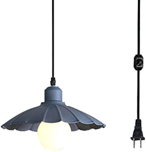 Blue Modern Hanging Light Fixture, Plug in Cord and On/Off Dimmer Switch, Iron Umbrella-shaped