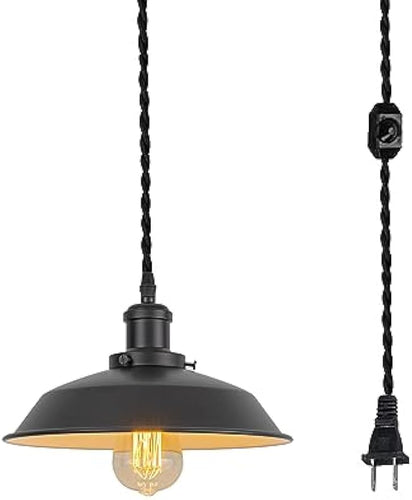 Black E26 Base Metal Shade Wired Pendant Light Plug in 15 Or 19.6 Ft Dimmer Switch Cable