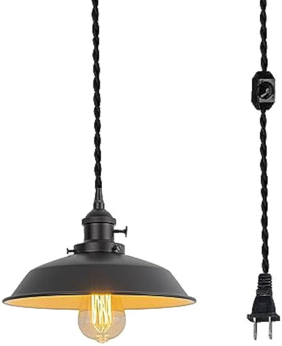 Black Switch E26 Base Metal Shade Wired Pendant Light Plug in 15 Or 19.6 Ft Dimmer Switch Cable