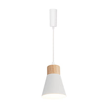 Load image into Gallery viewer, Adjusted Cable Track Lamp Wood Base Metal White Shade Modern Kitchen Pendant Lighting