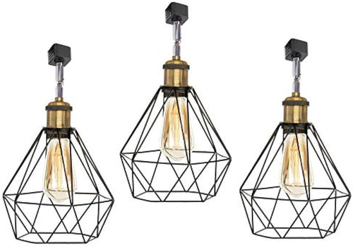 3-Pack Vintage Wire Cage Semi Track Lighting Heads Track Lighting, Industrial Black Metal Caged