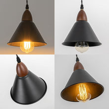 Load image into Gallery viewer, E26 Walnut Base Black Metal Lampshade 3.2 Ft Adjusted Cord Vintage Track Pendant Light For Home