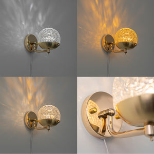 Yequandec 5W Touch Switch Hook Type Wall Sconce Flow Rotating Light Modern Design Brass Crystal Lampshade