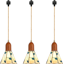 Load image into Gallery viewer, 3-Lights Track Pendant Light Wood Socket Industrial Shade Leaves Freehand Glass Shape for Kitchen