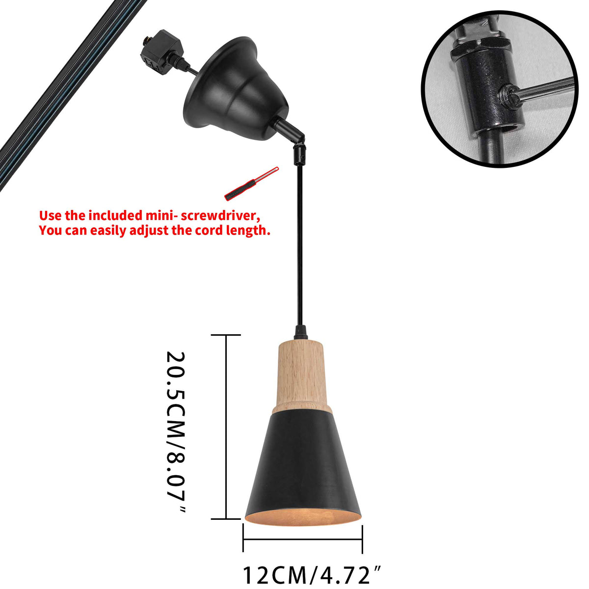 Sloped Position Track Light E26 Wooden Base Metal Shade Adjusted Retro
