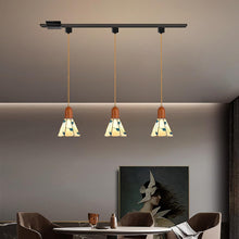 Load image into Gallery viewer, 3-Lights Track Pendant Light Wood Socket Industrial Shade Leaves Freehand Glass Shape for Kitchen