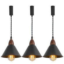 Load image into Gallery viewer, E26 Walnut Base Black Metal Lampshade 3.2 Ft Adjusted Cord Vintage Track Pendant Light For Home