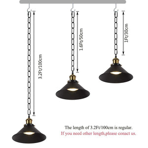 Wireless Battery Operated Pendant Light with Remote Iron Cone Shade and Chain