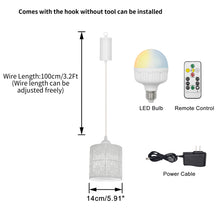 Load image into Gallery viewer, Rechargeable Battery Adjustable Cord Pendant Light Hollow Metal Shade Smart LED Bulbs with Remote