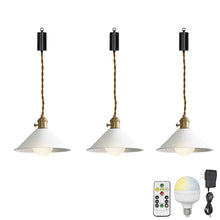 Load image into Gallery viewer, Rechargeable Battery Adjustable Cord Pendant Light Metal Cone Shade Smart LED Bulbs with Remote