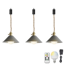 Load image into Gallery viewer, Rechargeable Battery Adjustable Cord Pendant Light Metal Cone Shade Smart LED Bulbs with Remote