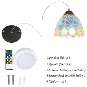 Battery Operated Pendant Light Adjustable Iron Cable Wireless Remote Shell Shade 1-Pack