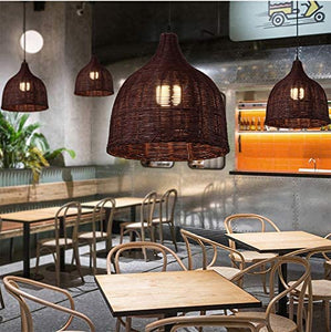Creative Retro Rattan Lampshade Plug-in Pendant Light On/Off Dimmer Switch