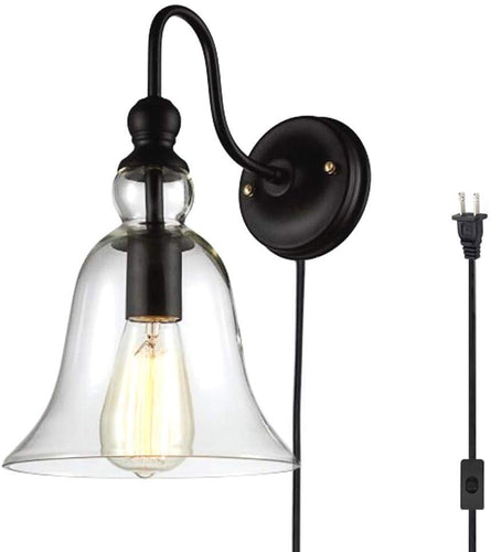 Plug-in Glass Shape Black Wall Lamp