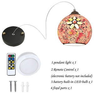 Battery Operated Pendant Light Adjustable Iron Cable Wireless Remote Pink Flower Glass 1-Pack