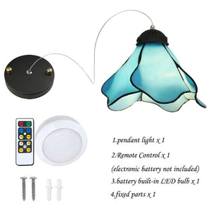 Battery Operated Pendant Light Adjustable Iron Cable Wireless Remote Tiffany Blue 1-Pack