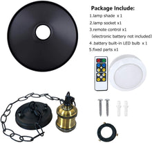 Load image into Gallery viewer, Wireless Battery Operated Pendant Light with Iron Cone Shade and Chain Black/White 1pc