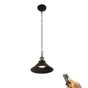 Wireless Battery Operated Pendant Light with Iron Cone Shade and Chain Black/White 1pc