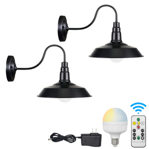 Battery Wireless Gooseneck Stem Wall Sconce Remote Dimmable LED 10" Shade