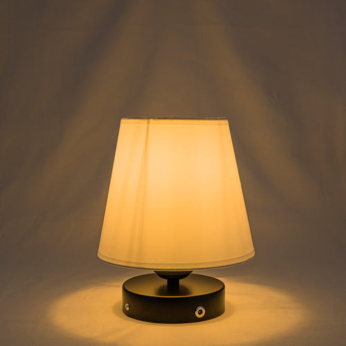 Cordless Table Lamp Chargable 3.7V LED Light Remote Vintage Design Black Metal Cloth Shade