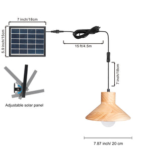 Solar Power Pendant Wooden Light with LED Bulb Button Switch