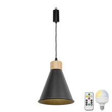 Load image into Gallery viewer, Brightness Adjusted Rechargeable Battery Remote LED Pendant Light Wood Base Black Shade Modern Design