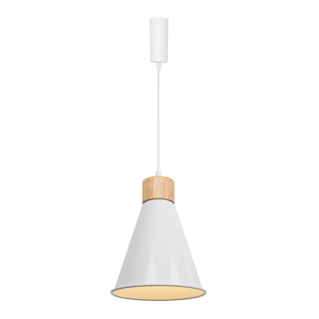 E26 Wood Base White Metal Cone Shade Retro Track Light 3.2 Ft Adjusted Height Freely