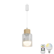 Load image into Gallery viewer, Brightness Adjusted Rechargeable Battery Remote LED Pendant Light Wood Base Glass Shade Modern Design
