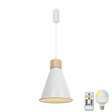 Load image into Gallery viewer, Brightness Adjusted Rechargeable Battery Remote LED Pendant Light Wood Base White Shade Modern Design