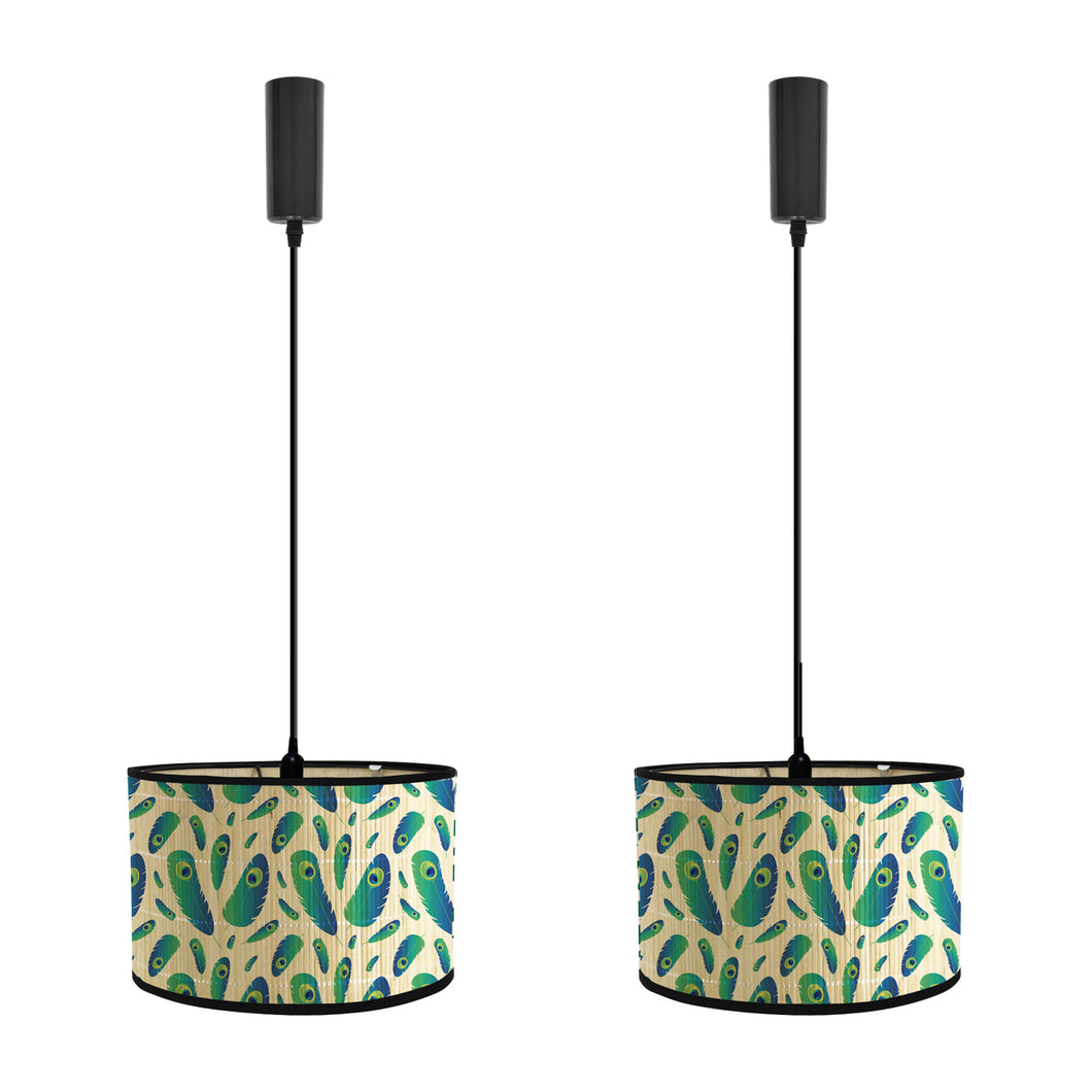 Track Light Adjustable Cable Freely Folding Bamboo Column Shade For Seaside Villa Farmhouse 2Pcs Feather Pattern A