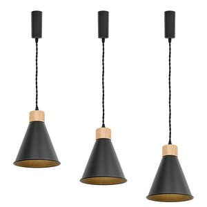 E26 Wood Base Black Metal Cone Shade Retro Track Light 3.2 Ft Adjusted Height Freely