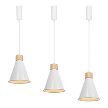 Load image into Gallery viewer, E26 Wood Base White Metal Cone Shade Retro Track Light 3.2 Ft Adjusted Height Freely