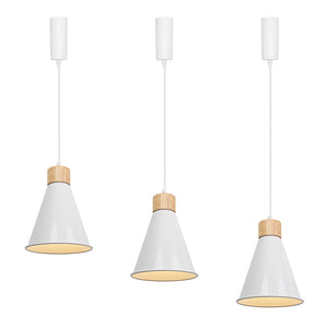E26 Wood Base White Metal Cone Shade Retro Track Light 3.2 Ft Adjusted Height Freely