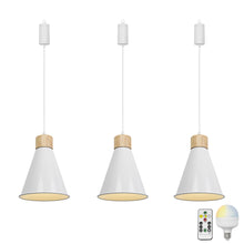 Load image into Gallery viewer, Brightness Adjusted Rechargeable Battery Remote LED Pendant Light Wood Base White Shade Modern Design