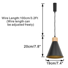 Load image into Gallery viewer, E26 Wood Base Black Metal Cone Shade Retro Track Light 3.2 Ft Adjusted Height Freely