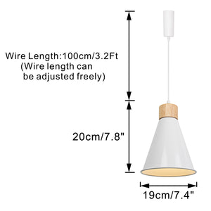 E26 Wood Base White Metal Cone Shade Retro Track Light 3.2 Ft Adjusted Height Freely