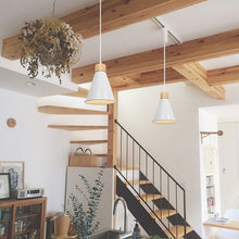 Load image into Gallery viewer, E26 Wood Base White Metal Cone Shade Retro Track Light 3.2 Ft Adjusted Height Freely