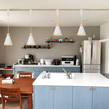 Load image into Gallery viewer, E26 Wood Base White Metal Cone Shade Retro Track Light 3.2 Ft Adjusted Height Freely