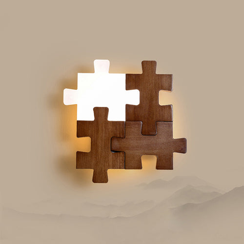 Block Patchwork Wall Sconce Remote Dimmable Minimalist Design For Entryway Walnut Personalized LED Light