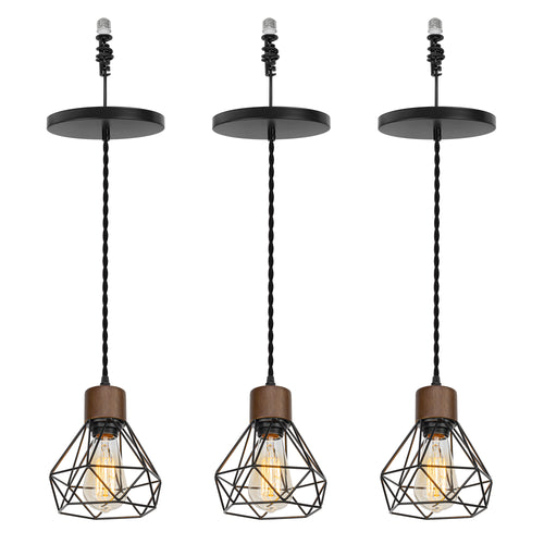 E26 Connection Ceiling Spotlight Remodel Walnut Base Hollow Shade Retro Hanging Light Convert Kit