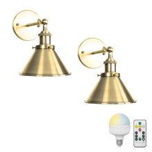 Load image into Gallery viewer, Battery Wireless Plating Polishing Bronze Lampshade Wall Sconce Remote Dimmable LED