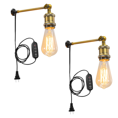 Dimming Timer Mini Bracket (3.3 cm Diameter) Wired Wall Lamp E26 Base Vintage Design Adjusted Angle Mounting Narrow Wood