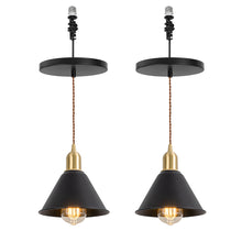 Load image into Gallery viewer, Ceiling Spotlight Remodel E26 Brass Base Black Metal Shade Hanging Light Conversion Kit