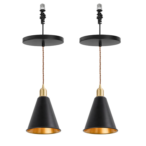 Ceiling Spotlight Remodel E26 Brass Base Black Shade Inner Gold Metal Hanging Light Conversion Kit