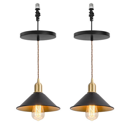 Ceiling Spotlight Remodel Black Shade Inner Gold Metal E26 Connection Hanging Light Conversion Kit